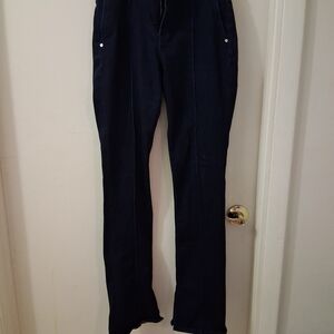 Express Dark Blue Women's Skyscraper Mid Rise Jeans. With Split Boot Flare